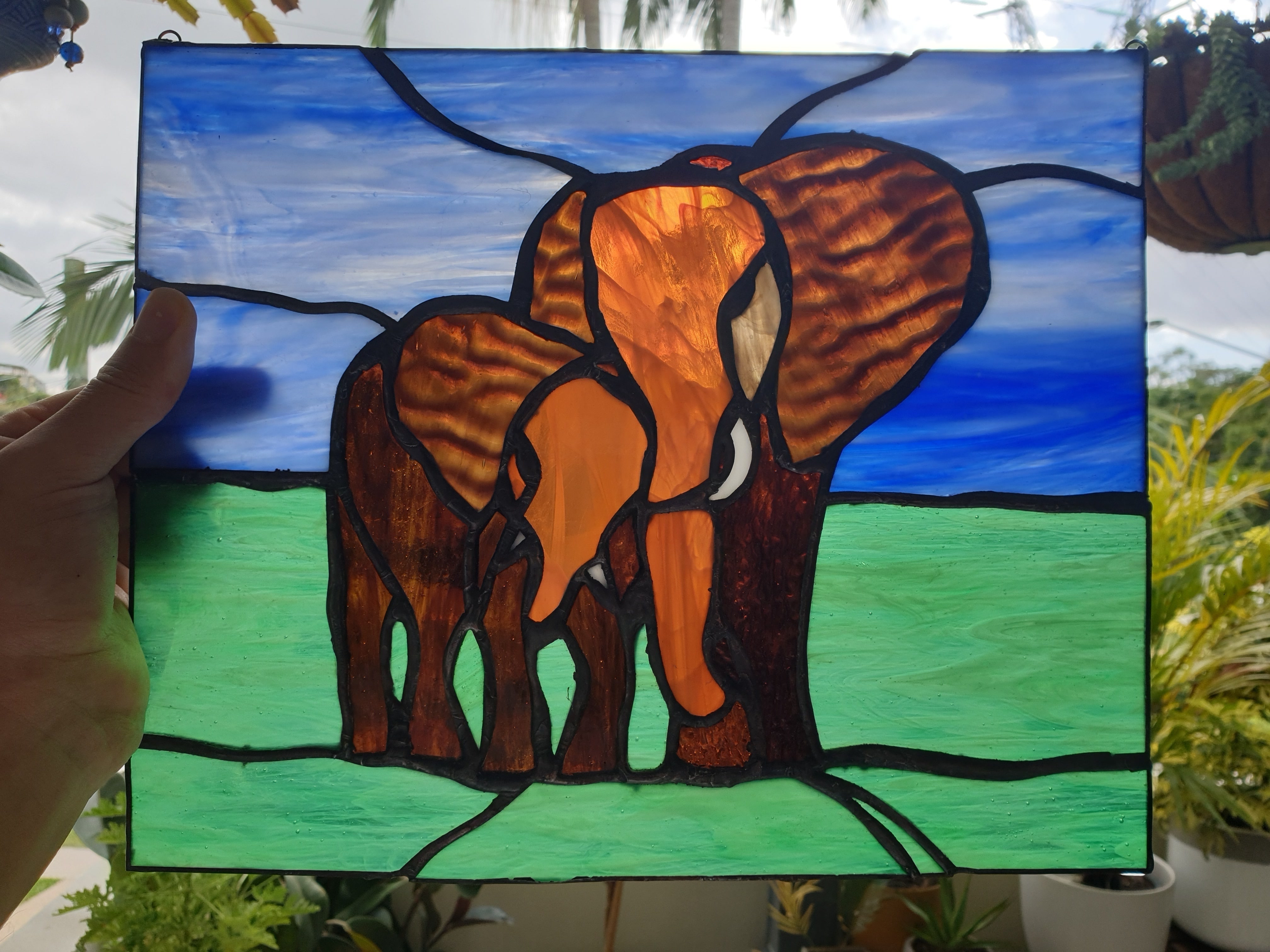 Elephants stained glass