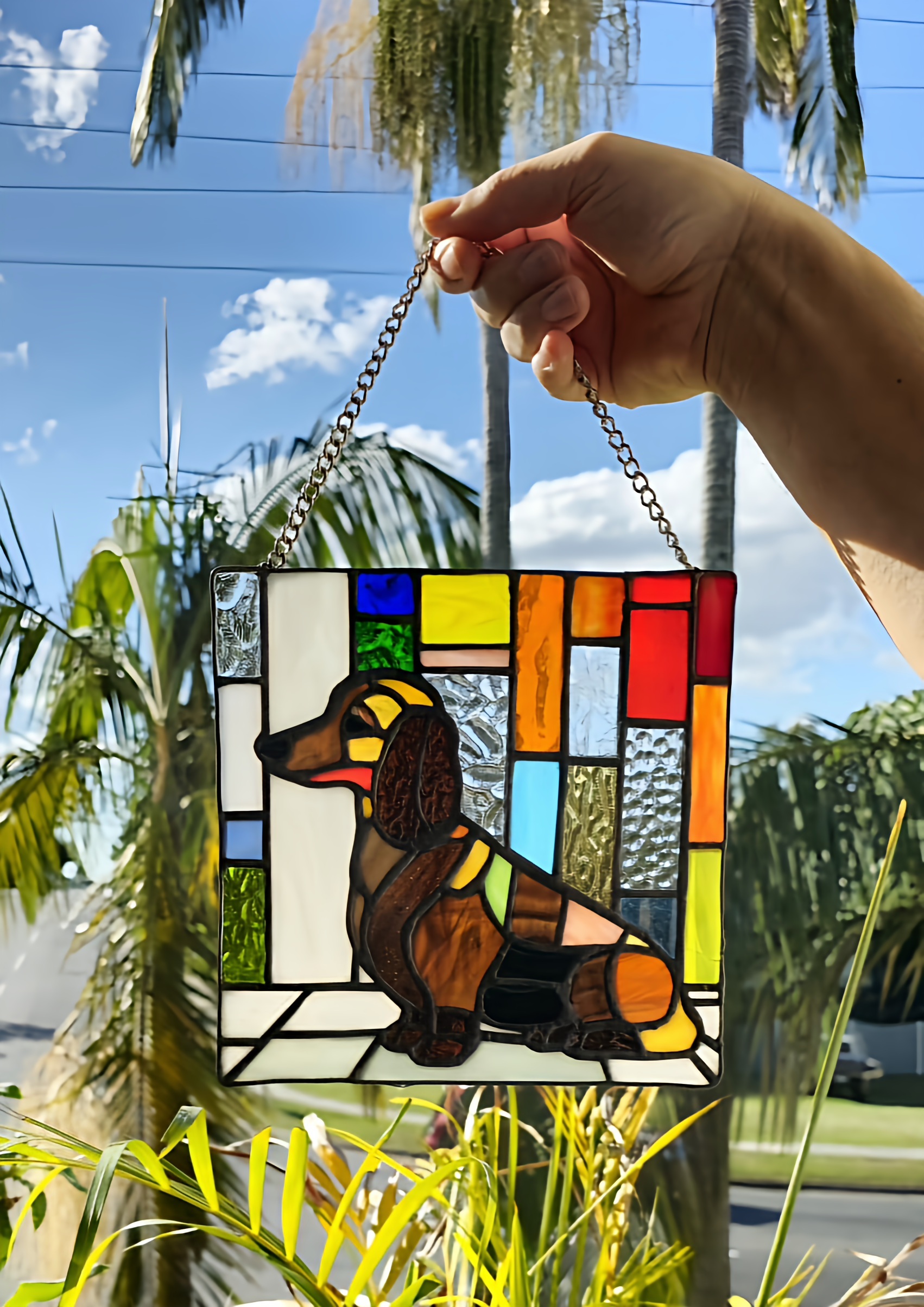 Dachshund stained glass